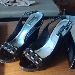 White House Black Market Black Wedge Sandals